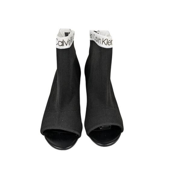 Calvin Klein 6.5 Peep Toe Sock Booties Black Stiletto Heel Chic Y2K Inspired - Picture 3 of 11